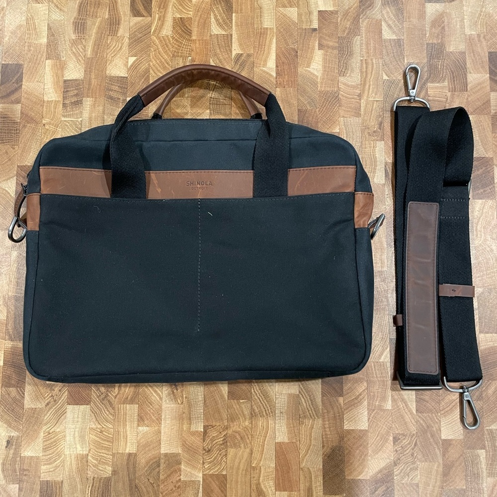 Shinola Mack Leather-Trimmed Briefcase (Black)
